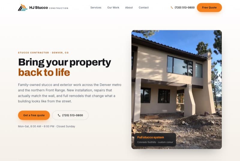 HJ Stucco website home page
