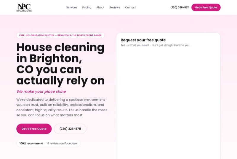 Nikki's Pro Cleaning website home page