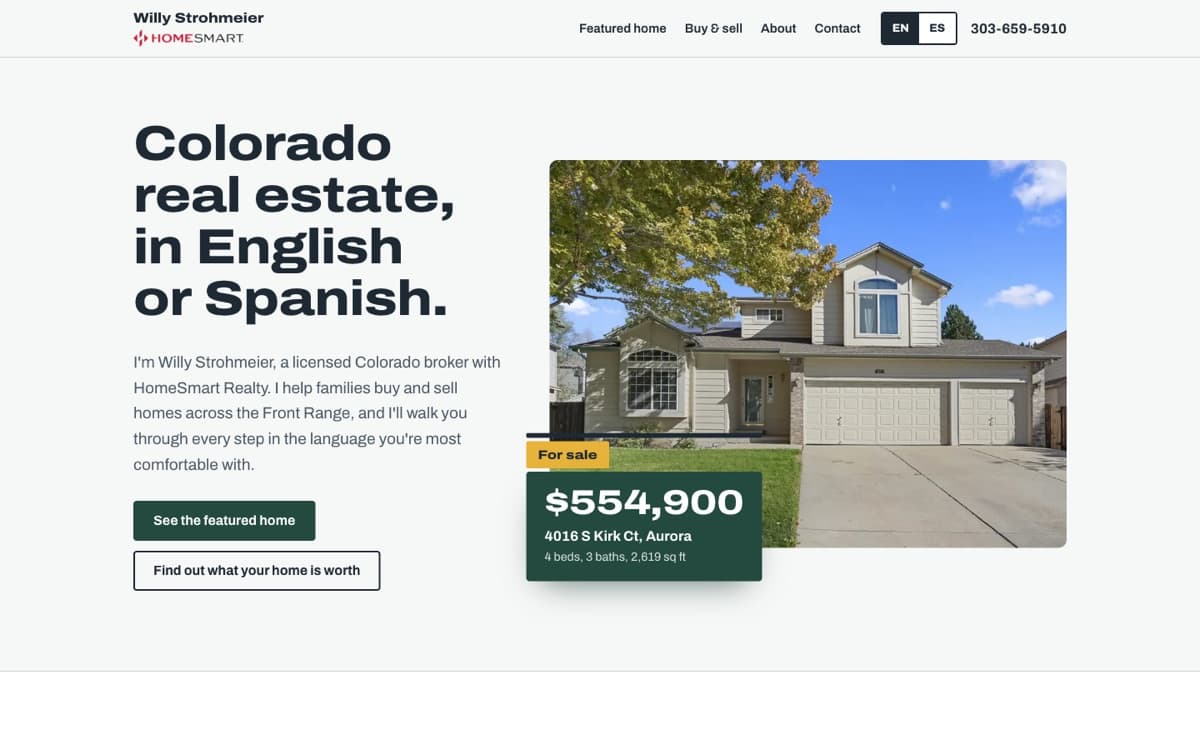 Willy Strohmeier, HomeSmart website home page